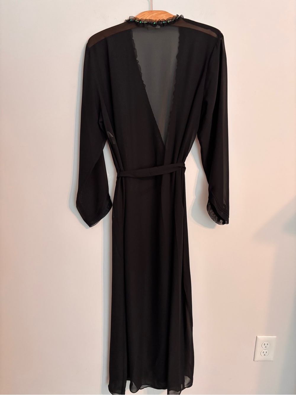 Flora Black Chiffon Sequin Bead trimmed robe - Picture 2 of 9